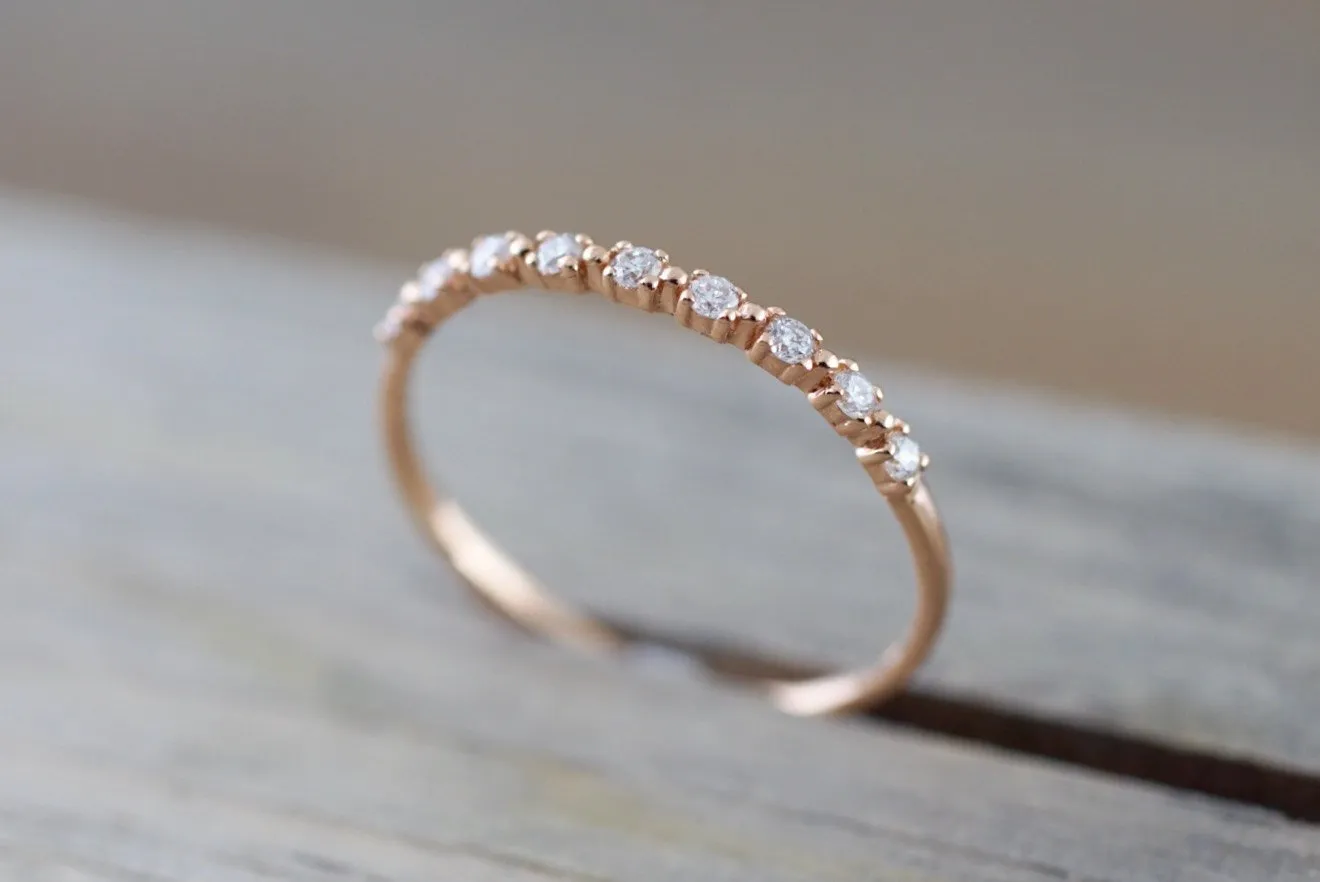 14kt Rose Gold Diamond Ring Band Wedding Engagement Stack Dainty B010033