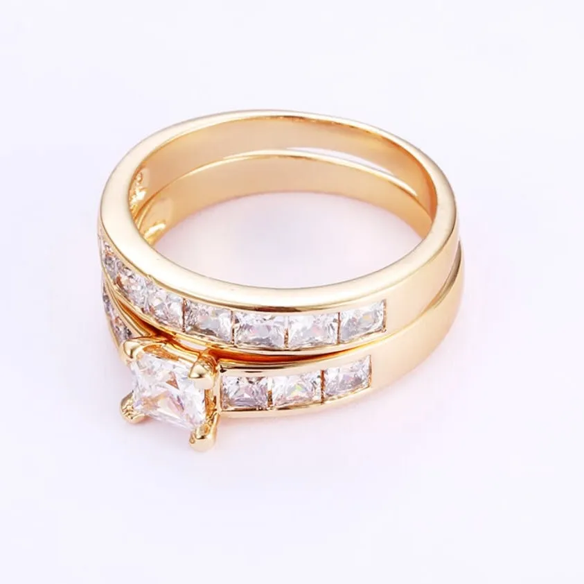 18K Gold plated  Princess Cut Wedding Ring Set