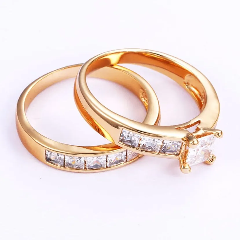 18K Gold plated  Princess Cut Wedding Ring Set