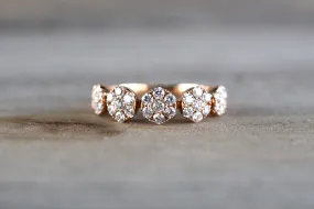 18k Rose Gold 5 Stone Halo Cluster White Diamond Anniversary Wedding Love Birthday Ring Band 0.76 carats