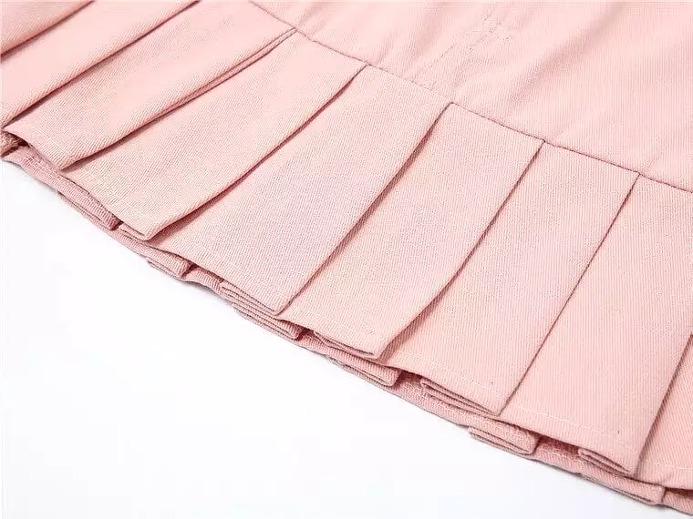 2022 New fashion pink denim pleated skirt BY3094