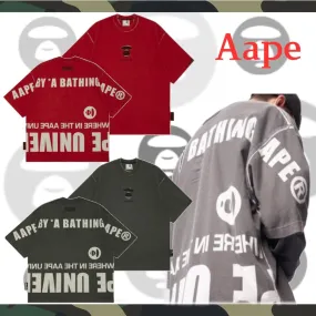 A BATHING APE  |Crew Neck Street Style Cotton Short Sleeves Oversized Logo