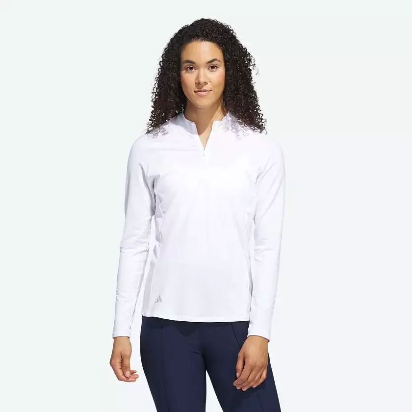 Adidas Women's Quarter Zip Long Sleeve Polo Golf Shirt HY3973