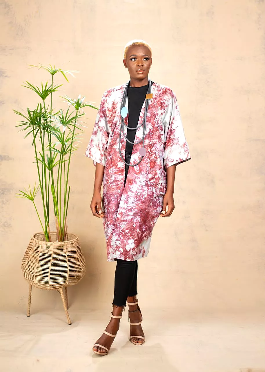 AIMAS Basan Purple Printed Adire Kimono