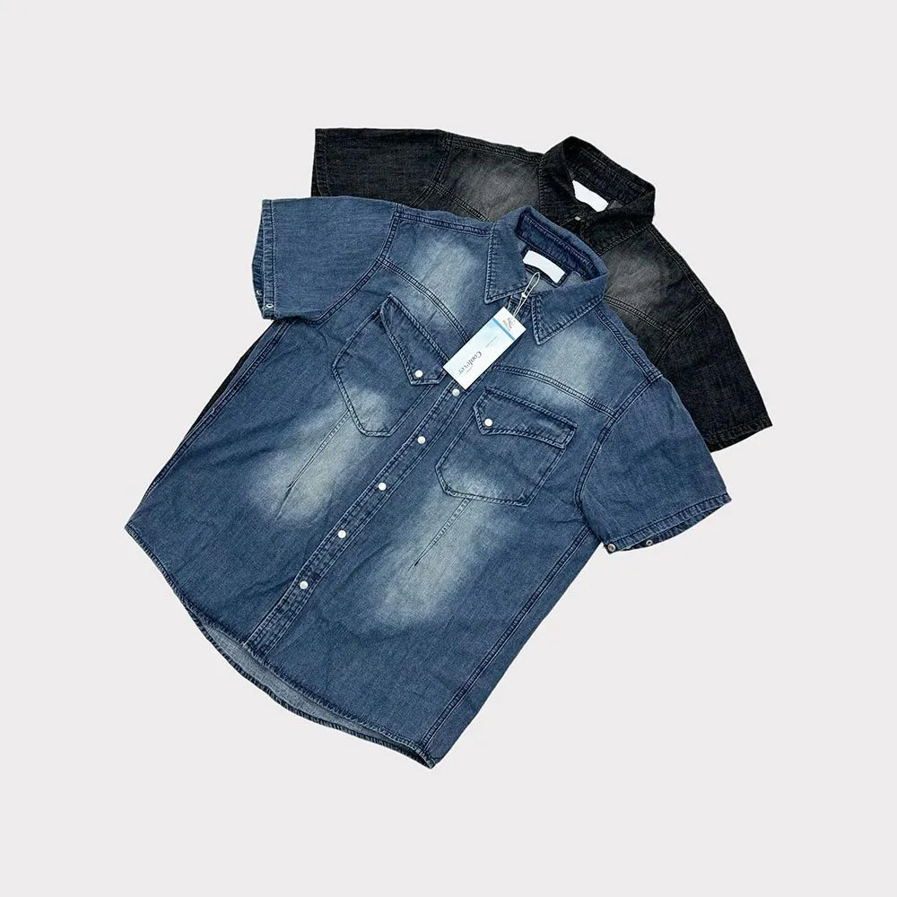 ASCLO  |Casual Style Unisex Denim Street Style Cotton Short Sleeves