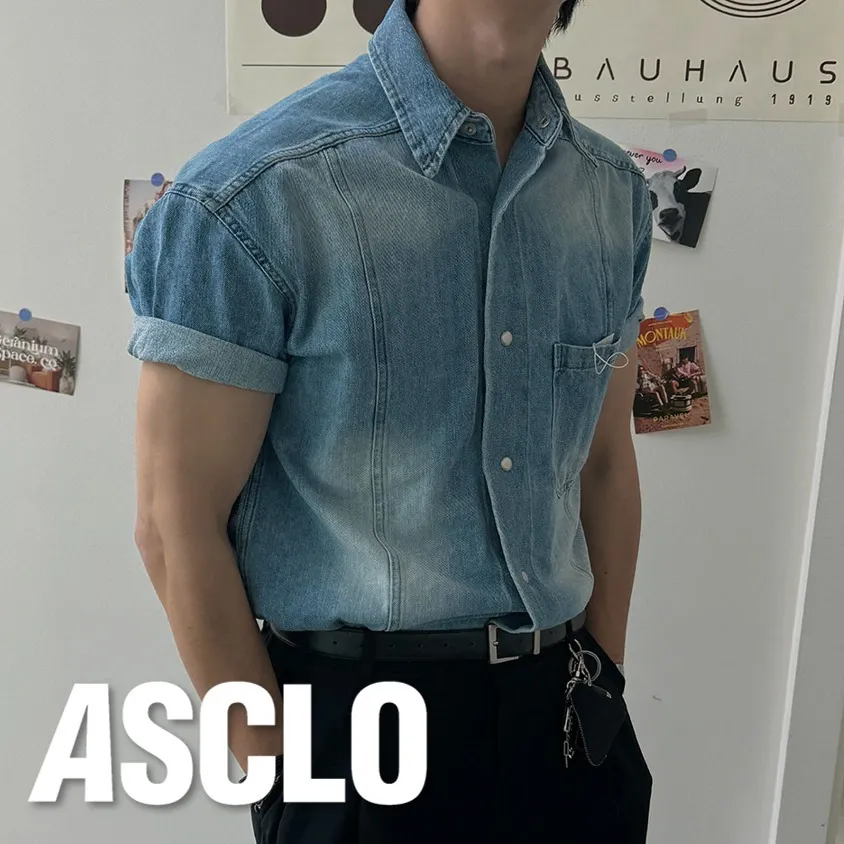 ASCLO  |Casual Style Unisex Denim Street Style Short Sleeves