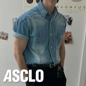 ASCLO  |Casual Style Unisex Denim Street Style Short Sleeves