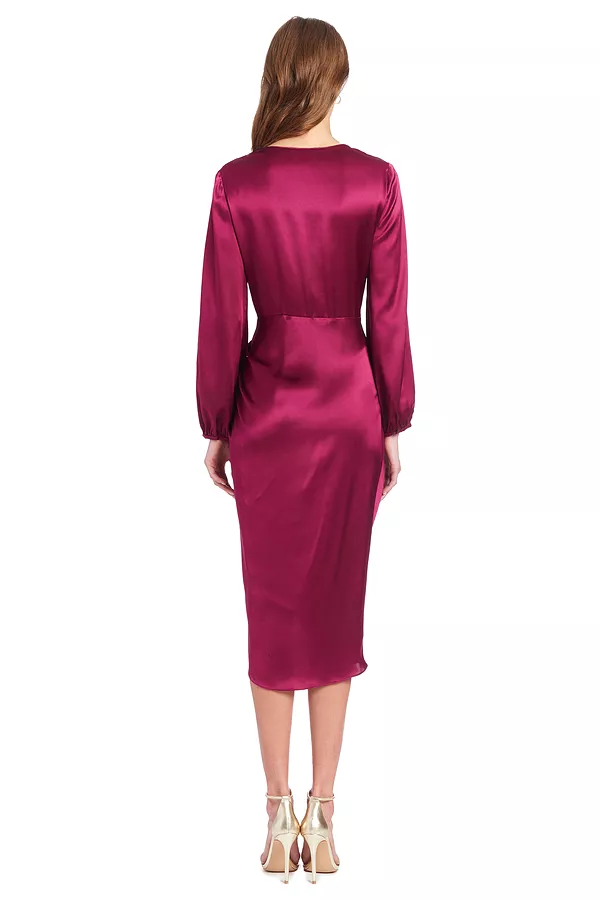 Aubergine satin Roma long sleeve dress