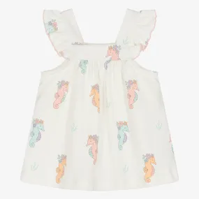 Baby Girls Ivory Cotton Seahorse Party Dress