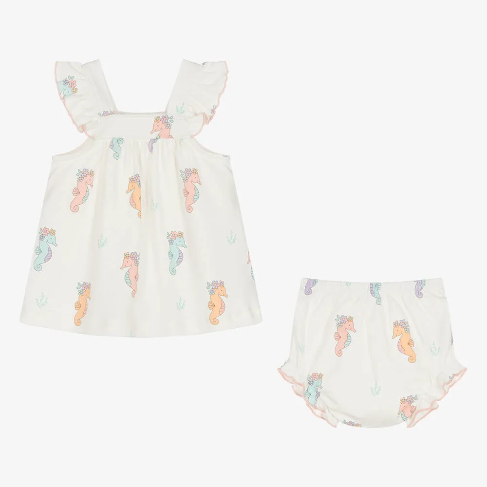 Baby Girls Ivory Cotton Seahorse Party Dress