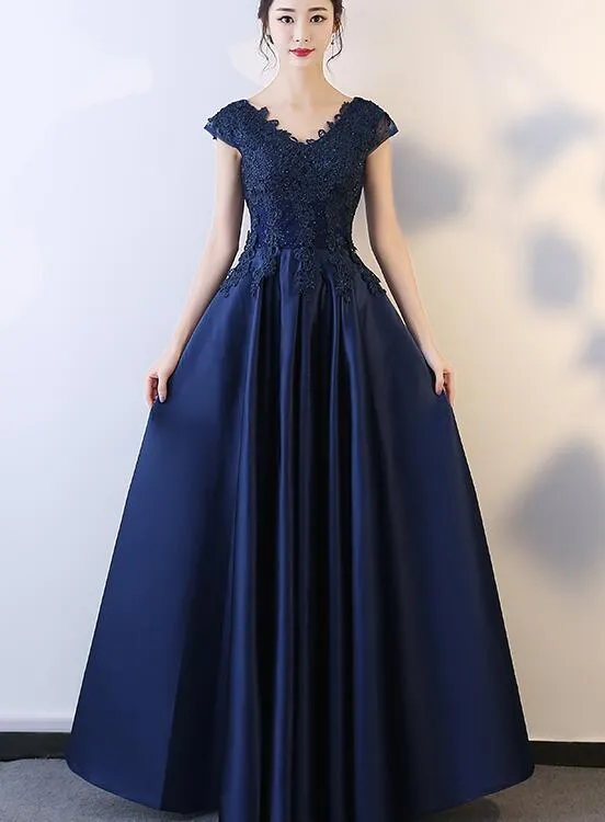 Beautiful Navy Blue Long Party Dress, A-line Prom Dress