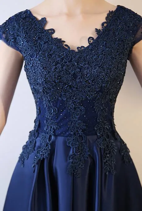 Beautiful Navy Blue Long Party Dress, A-line Prom Dress