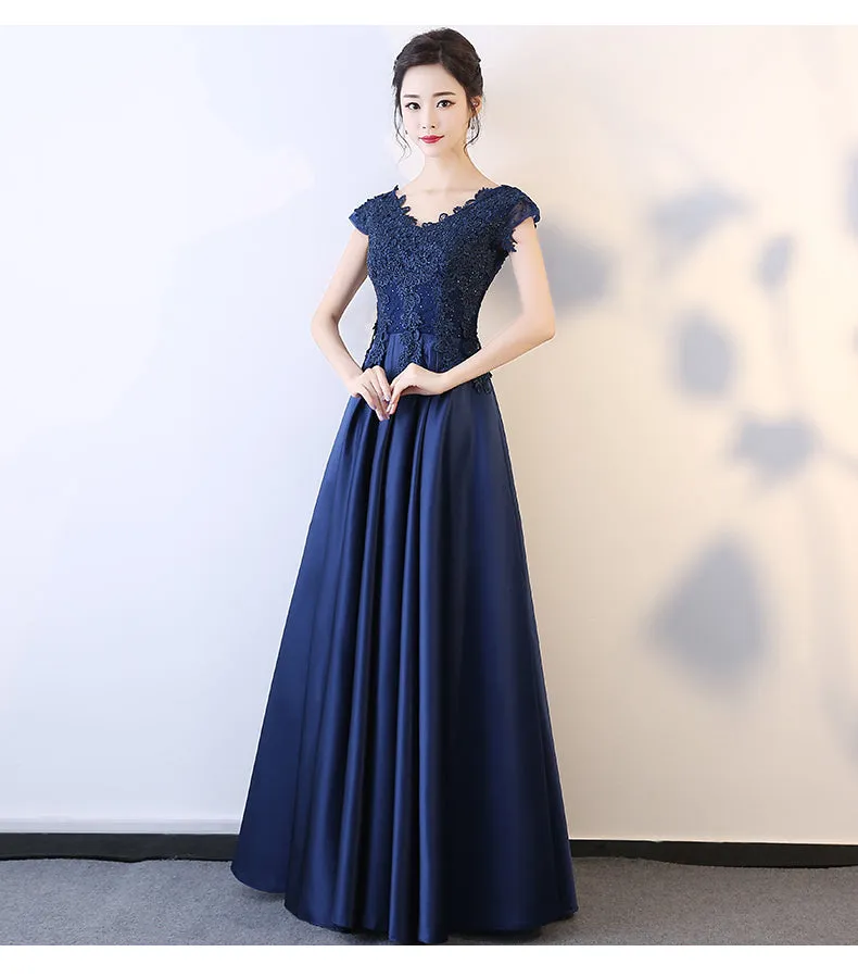 Beautiful Navy Blue Long Party Dress, A-line Prom Dress