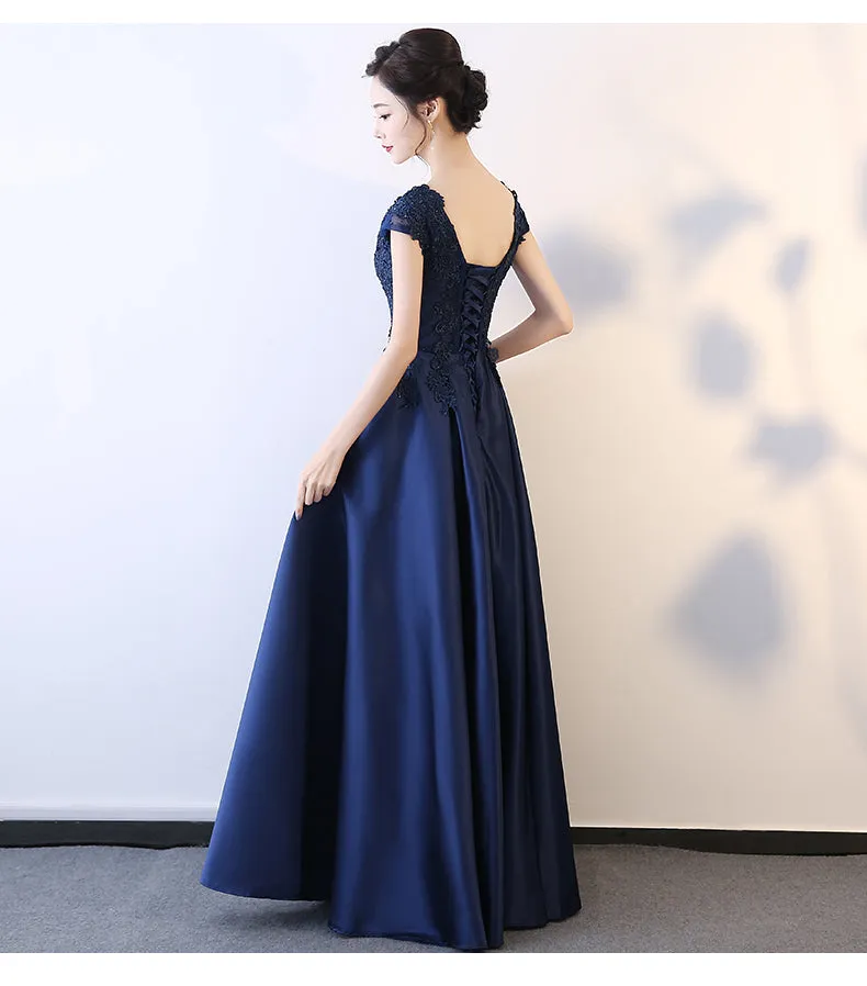 Beautiful Navy Blue Long Party Dress, A-line Prom Dress