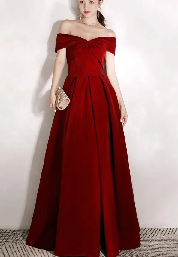 Beautiful Wine Red Party Dress , A-line Off Shoulder Prom Dress