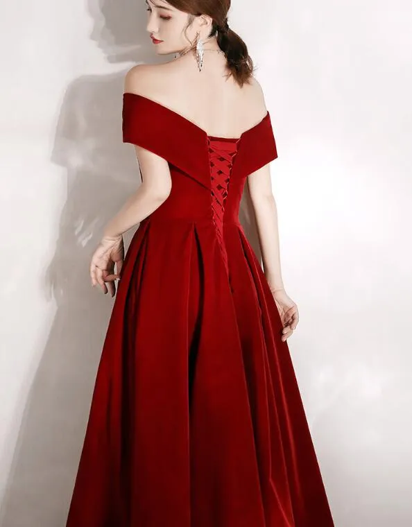 Beautiful Wine Red Party Dress , A-line Off Shoulder Prom Dress