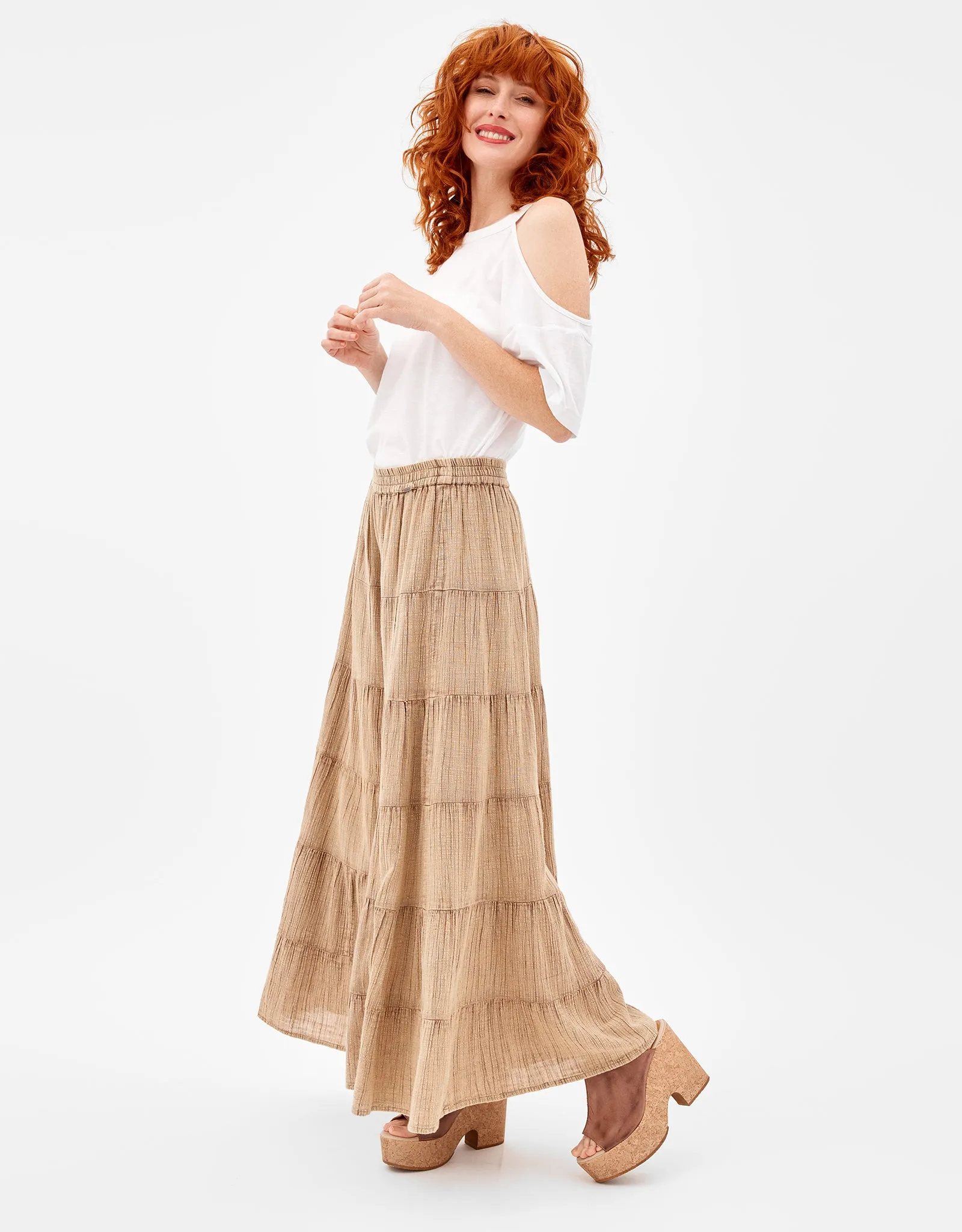 Beige Long Flowing Skirt - Cacaos