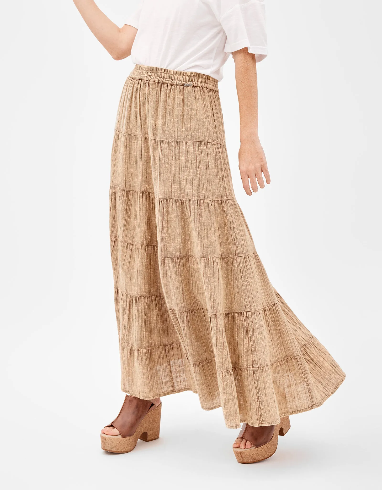 Beige Long Flowing Skirt - Cacaos