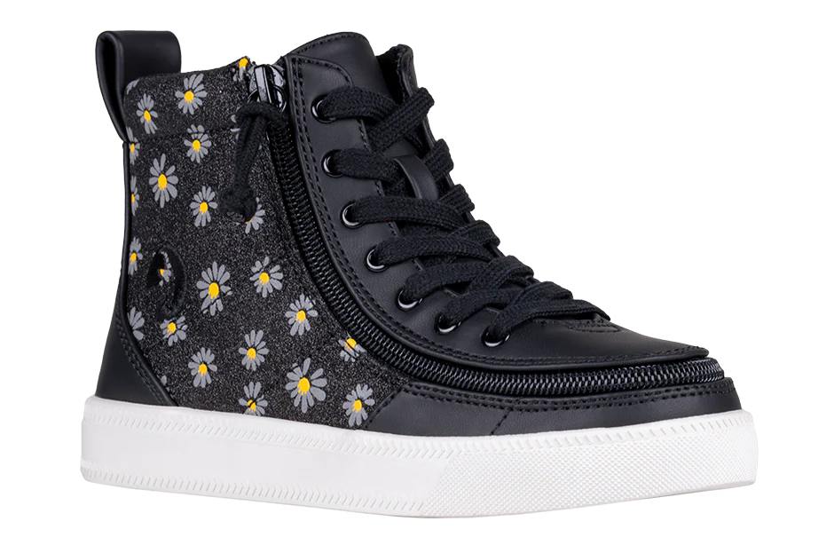 Billy Girls Youth Classic Lace Hightop Zip Up Sneakers- Black Daisey