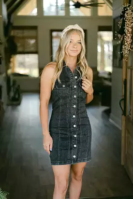 Black Halter Denim Mini Dress