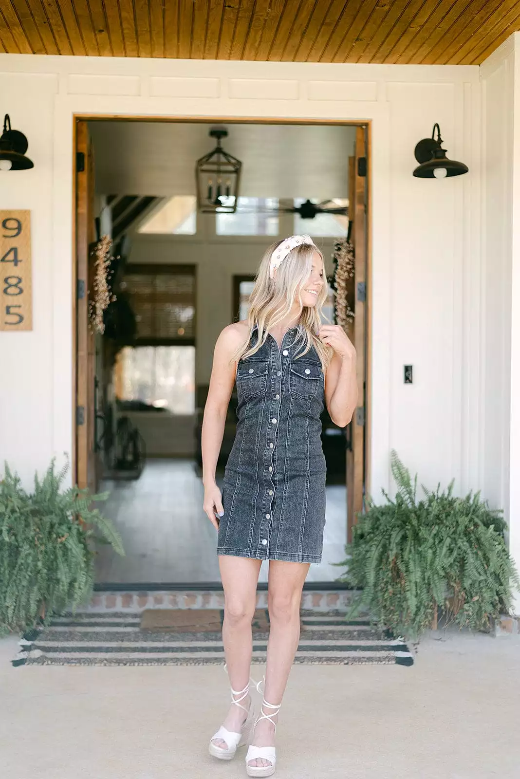 Black Halter Denim Mini Dress