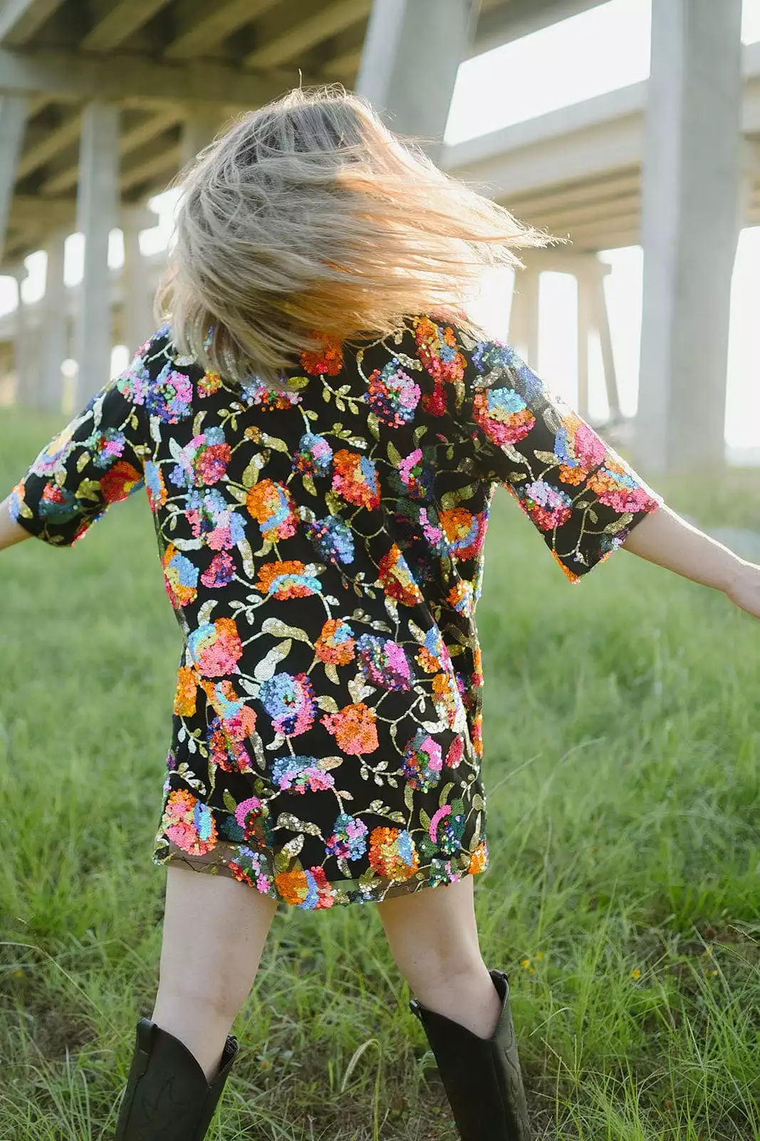 Black Multicolor Sequin Shirt Dress