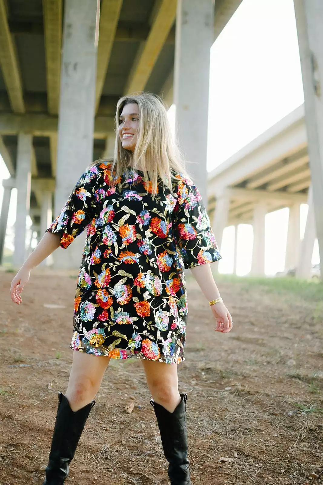 Black Multicolor Sequin Shirt Dress