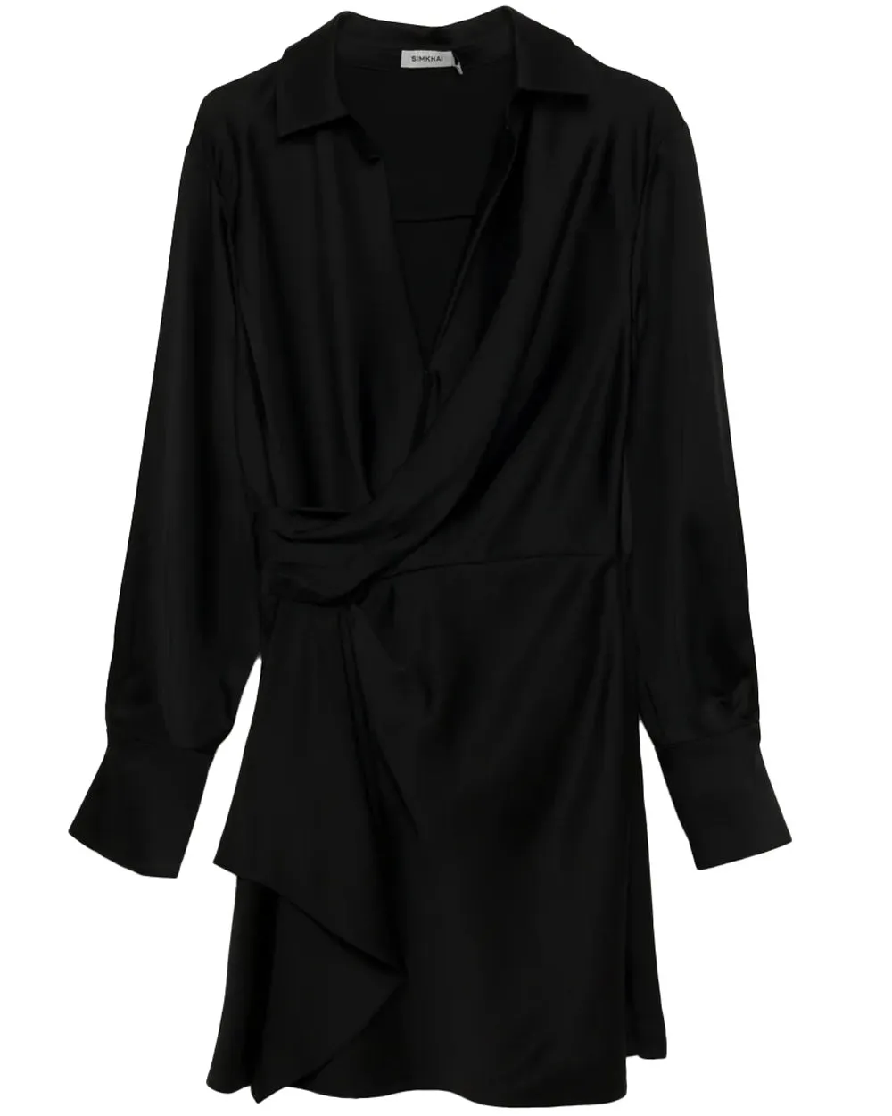 Black Talit Draped Front Mini Dress