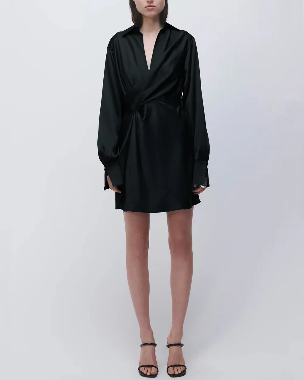 Black Talit Draped Front Mini Dress