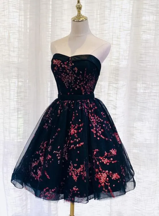 Black Tulle Scoop Homecoming Dress, Lovely Black Party Dress