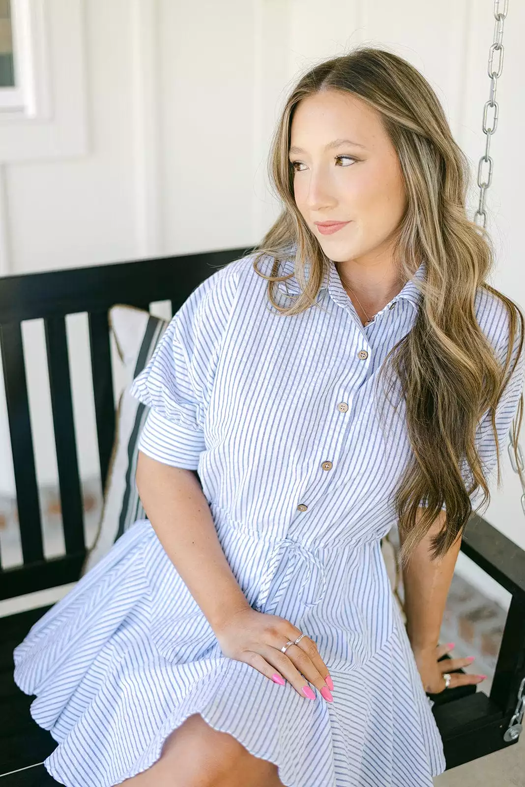 Blue Stripe Button Down Mini Dress