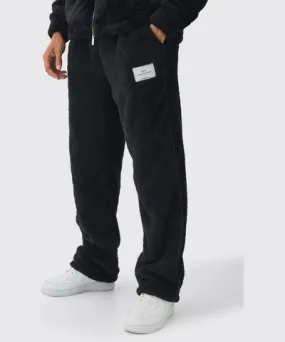 boohooMAN Mens Straight Leg Limited Edition Teddy Borg Sweatpants