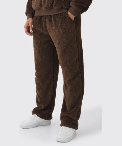 boohooMAN Mens Straight Leg Teddy Borg Sweatpants