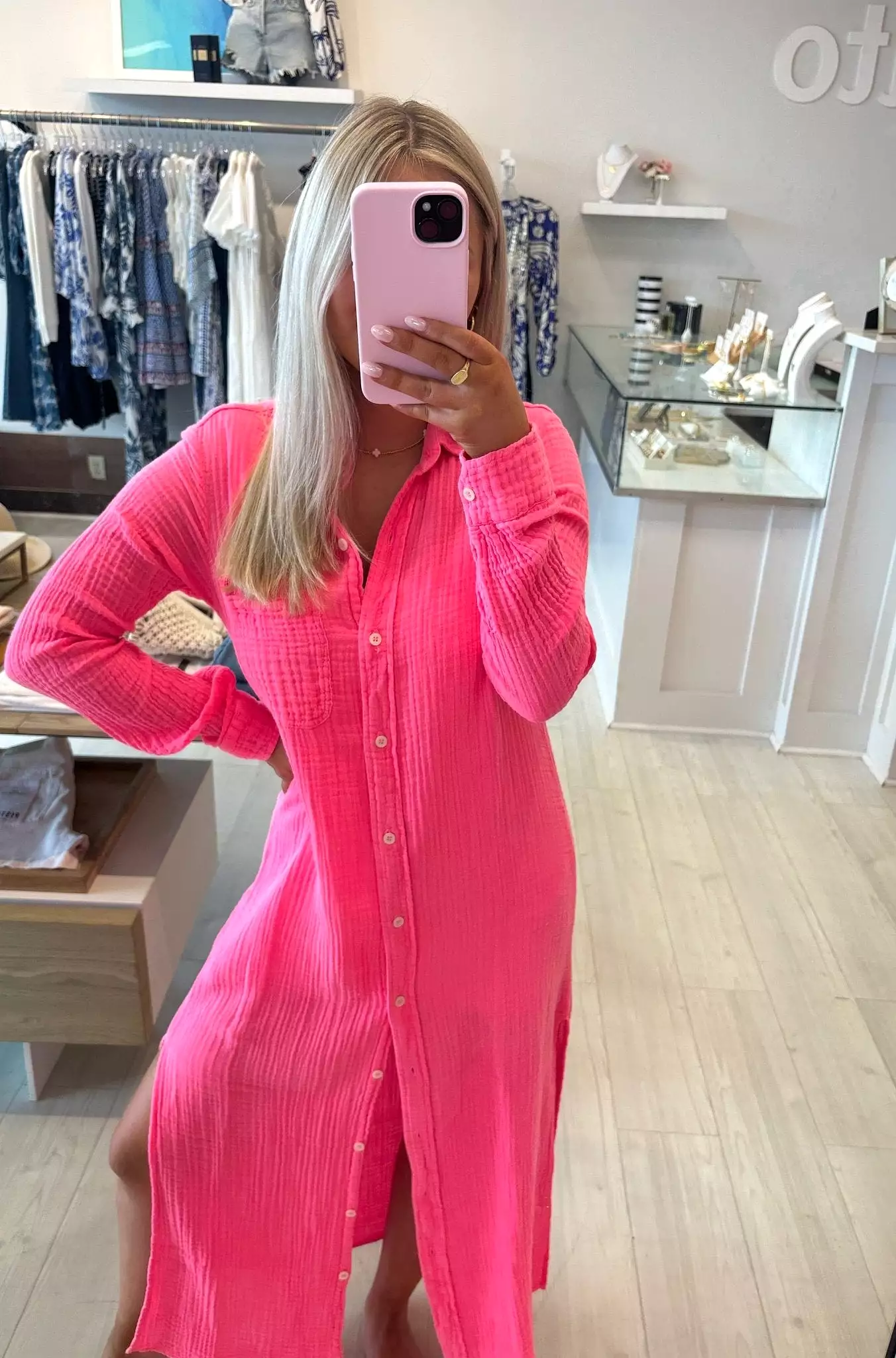 Boyfriend Maxi Dress in Hot Pink