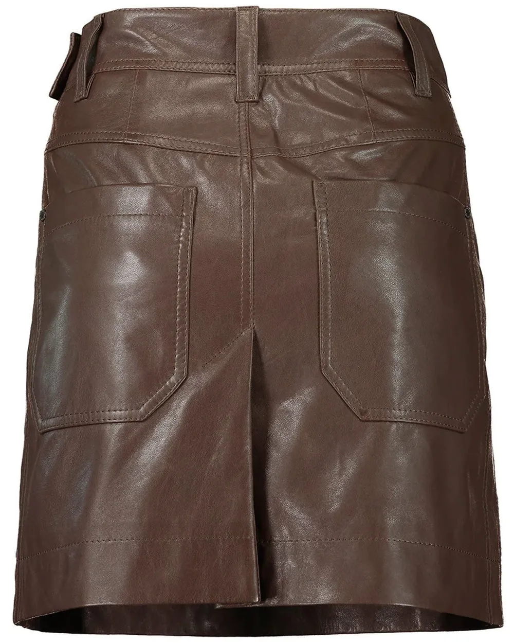 Brown Leather Patch Pocket Mini Skirt