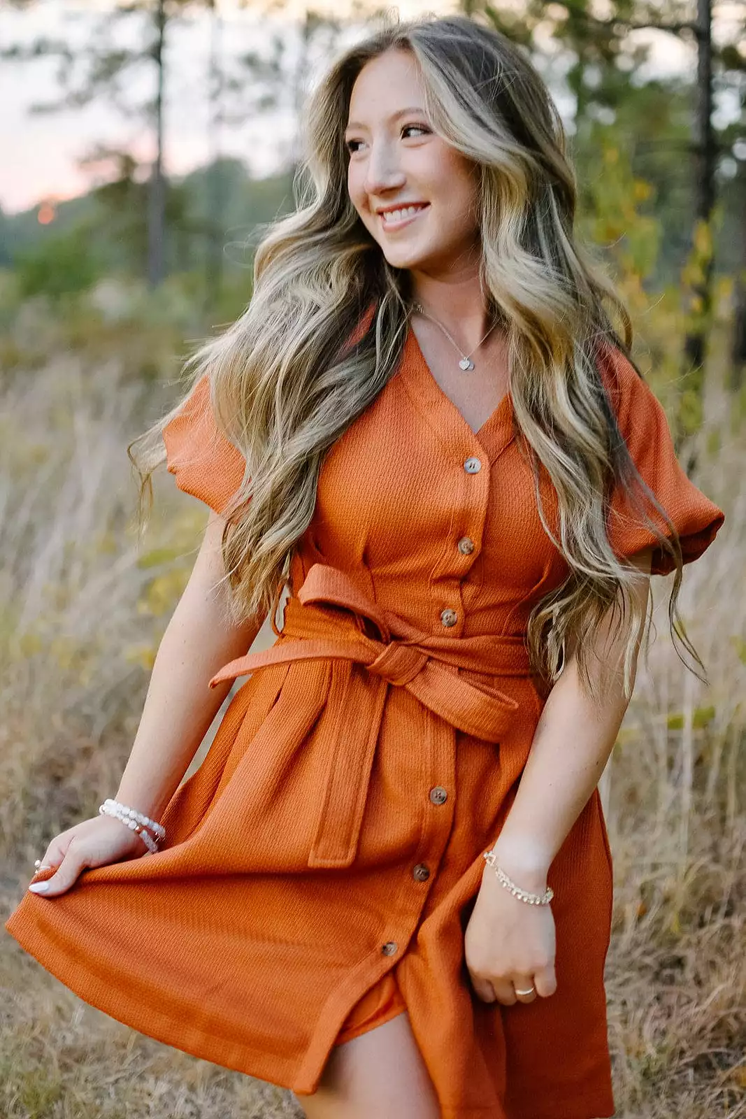 Burnt Orange Button Down Mini Dress