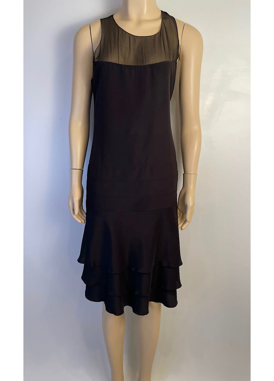 Chanel 03P 2003 Spring Silk Chiffon Black Dress FR 38