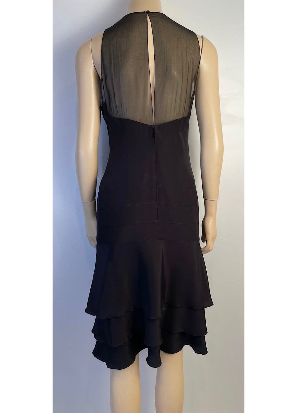 Chanel 03P 2003 Spring Silk Chiffon Black Dress FR 38