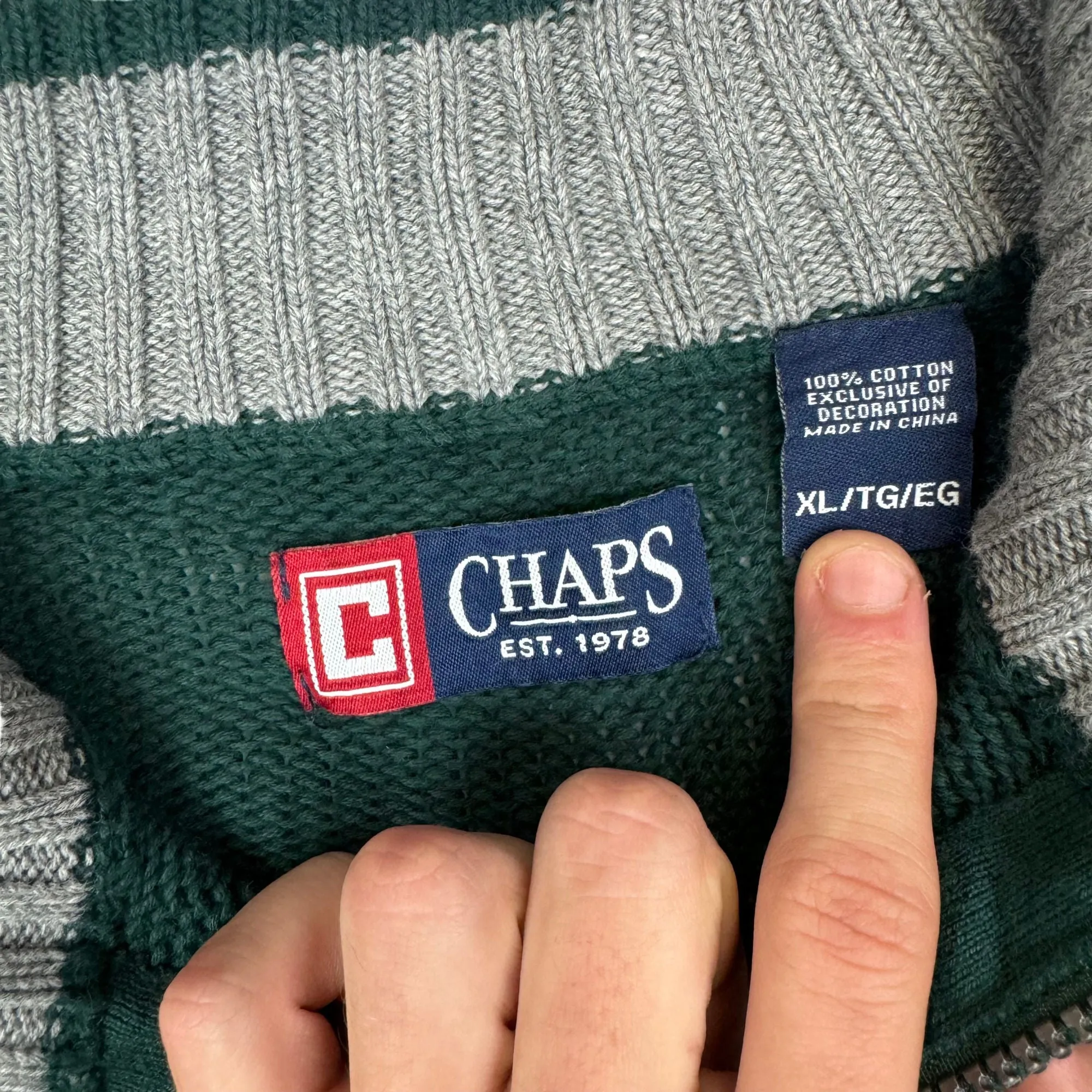 Chaps Quarter-Zip Knit Sweater Green