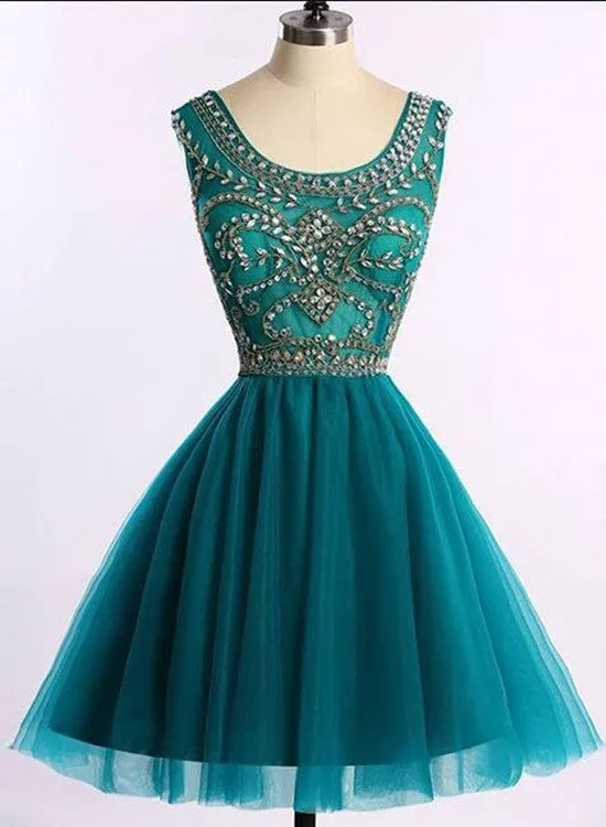 Charming Beaded V-neckline Green Homecoming Dress, Sexy Party Dress