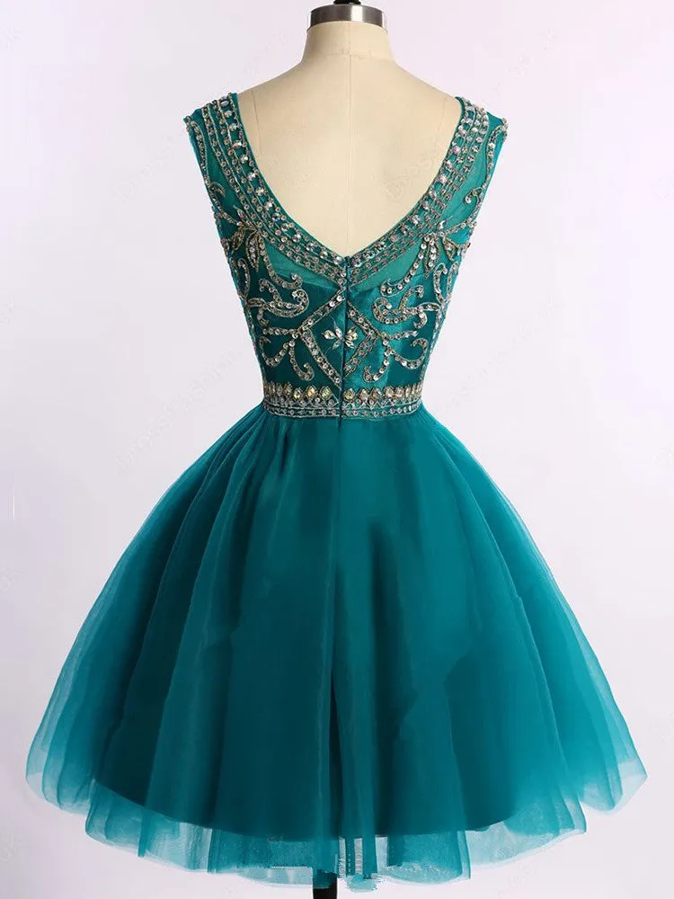 Charming Beaded V-neckline Green Homecoming Dress, Sexy Party Dress