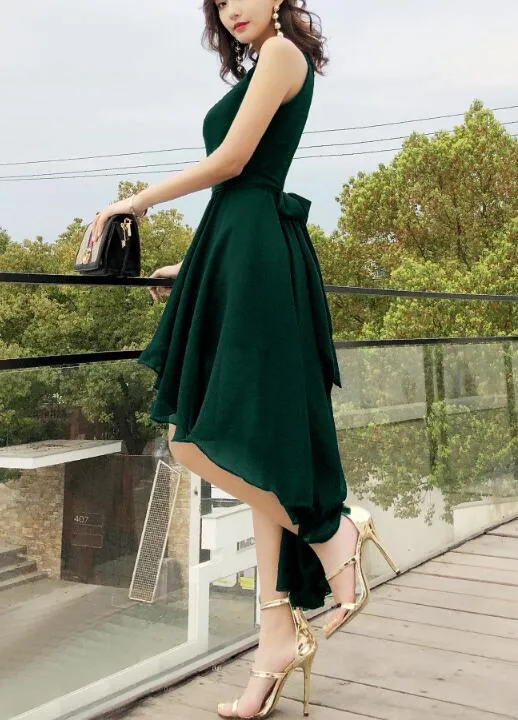 Chic High Low Chiffon Halter Party Dress with Belt, Beautiful Formal Dress