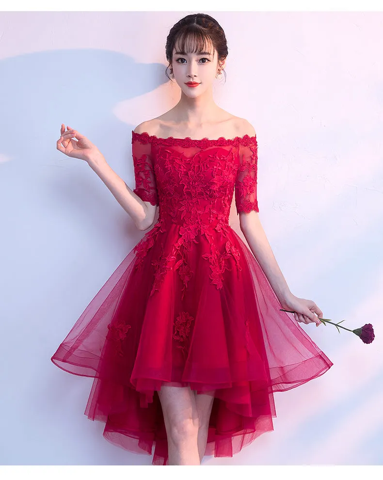 Chic Wine Red Round Party Dress , High Low Tulle Prom Dress