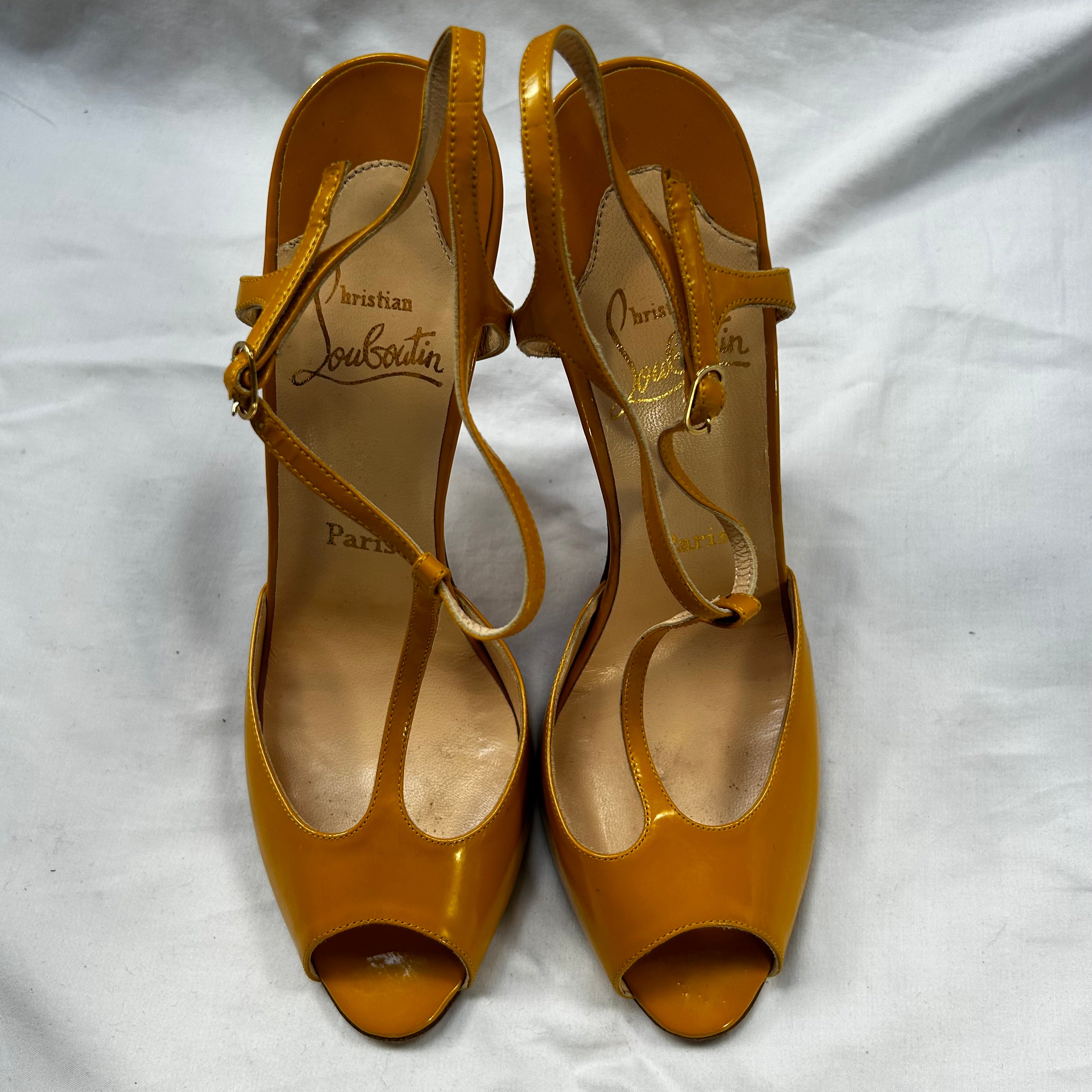 Christian Louboutin Yellow Patent T-Bar Sandals 39