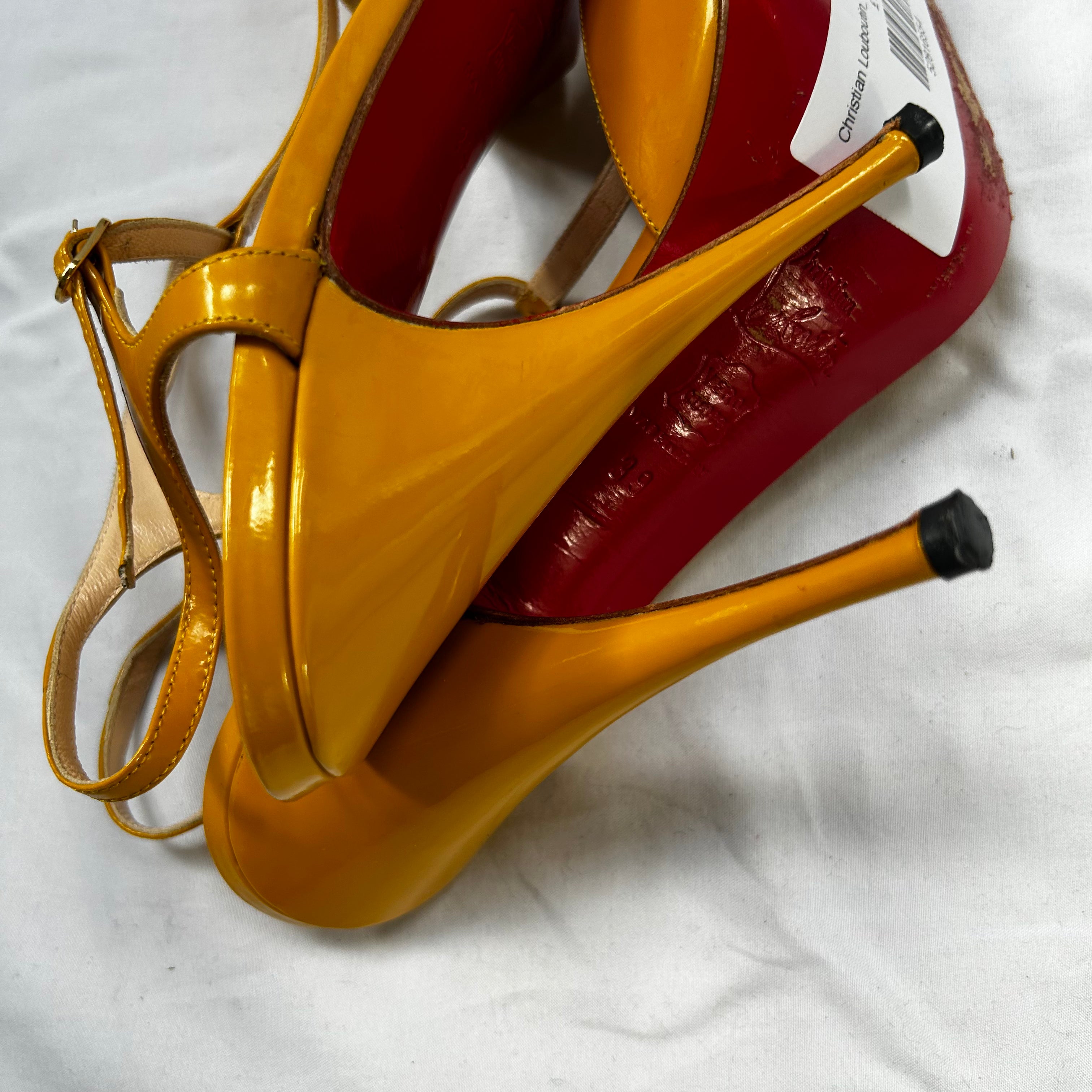 Christian Louboutin Yellow Patent T-Bar Sandals 39