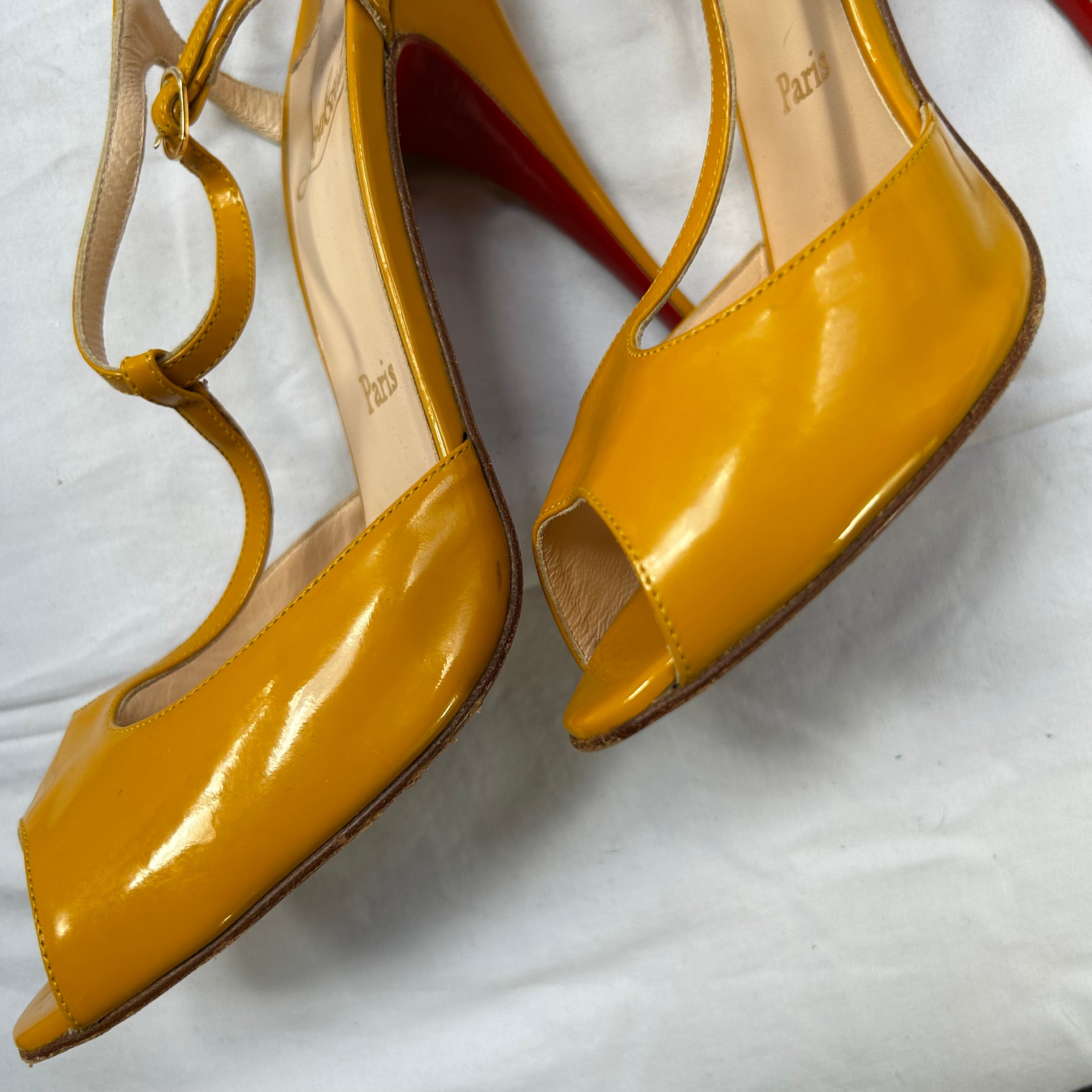 Christian Louboutin Yellow Patent T-Bar Sandals 39