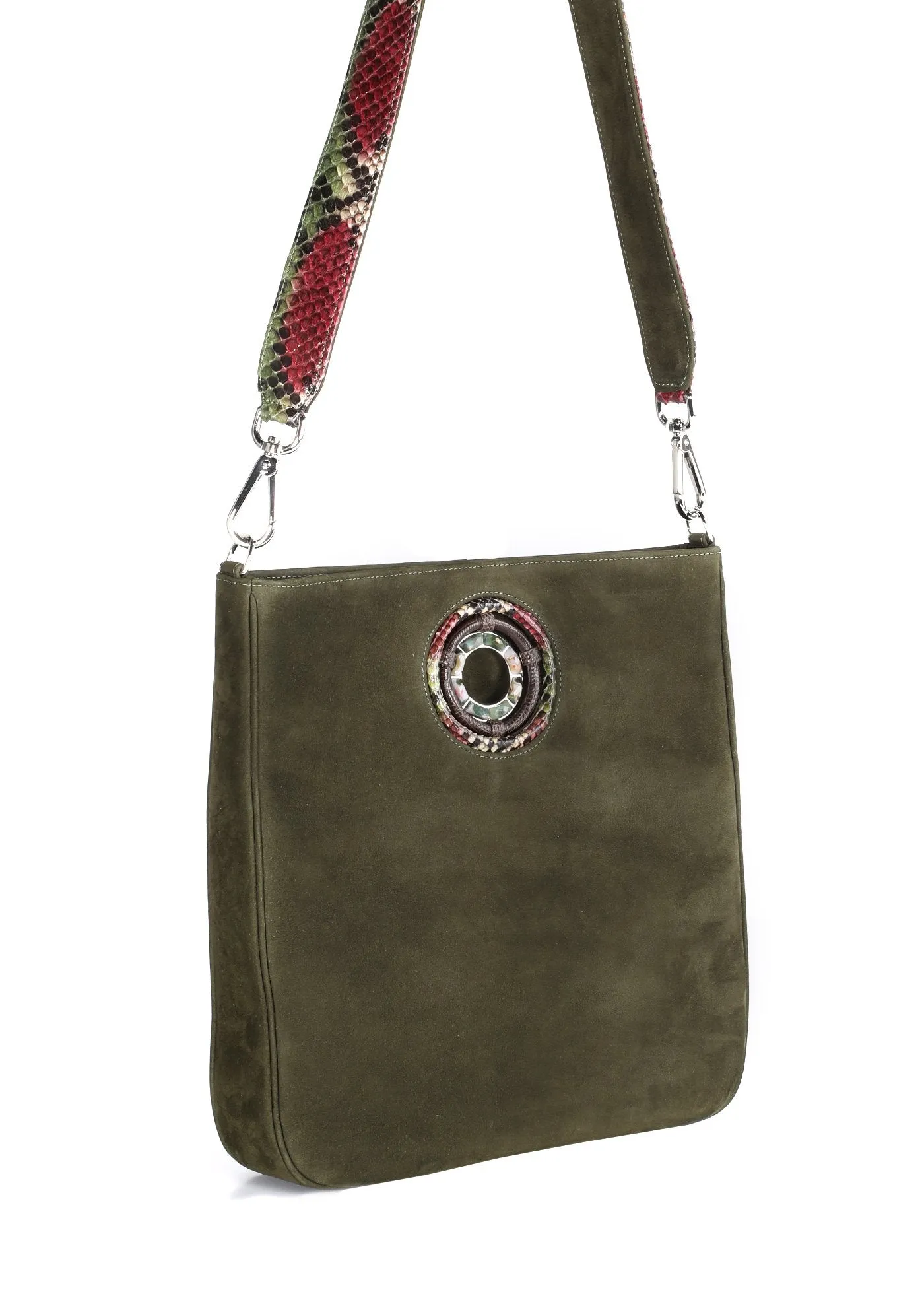 Cloe Jeweled Crossbody Tote - Olive Suede, Jasper