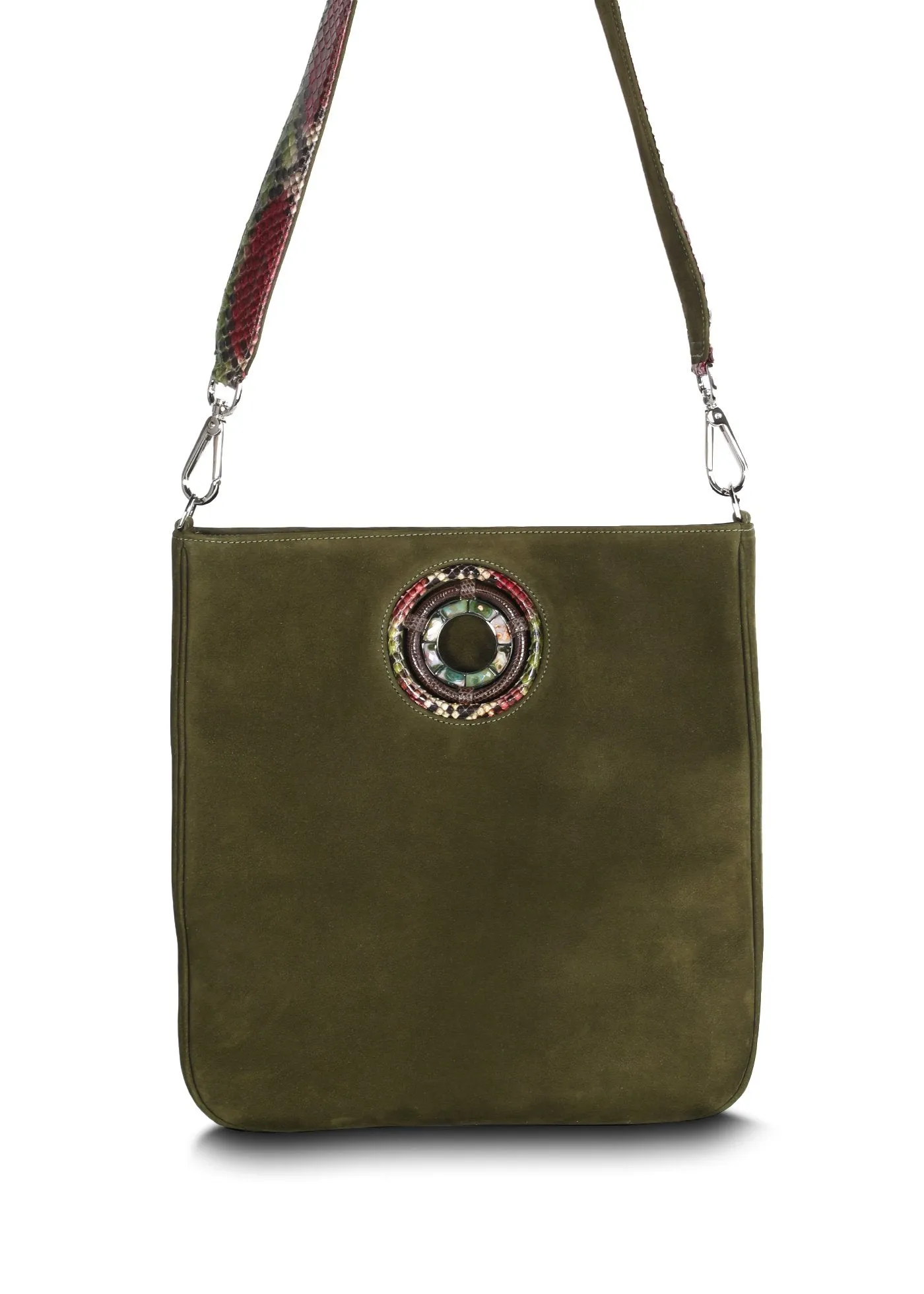 Cloe Jeweled Crossbody Tote - Olive Suede, Jasper