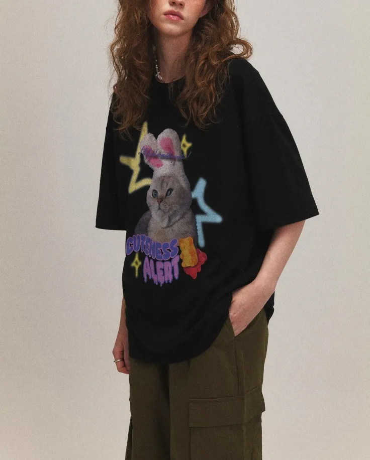 COMPAGNO  |Unisex U-Neck Cotton Oversized T-Shirts