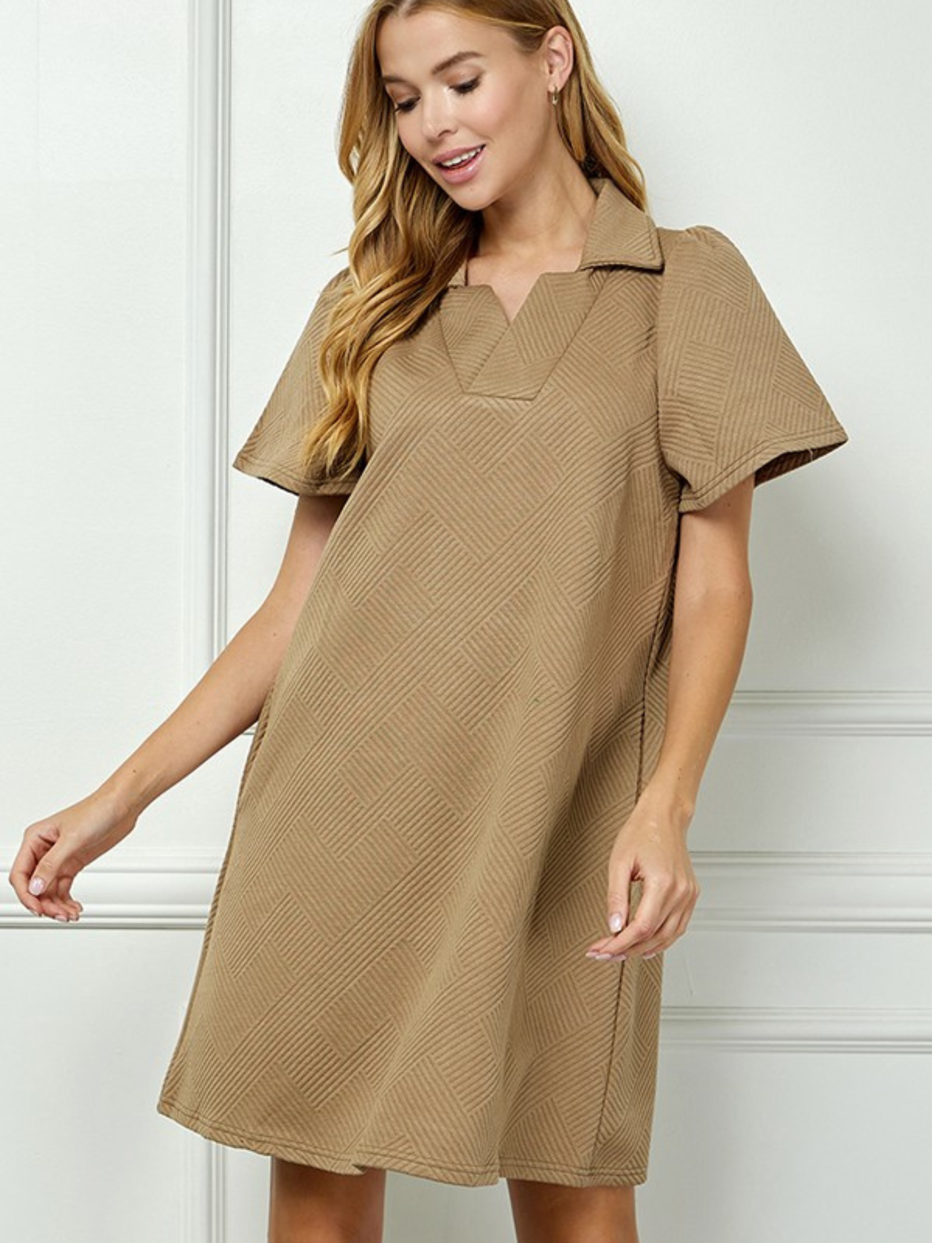 Easy Textured Polo Dress - Tan